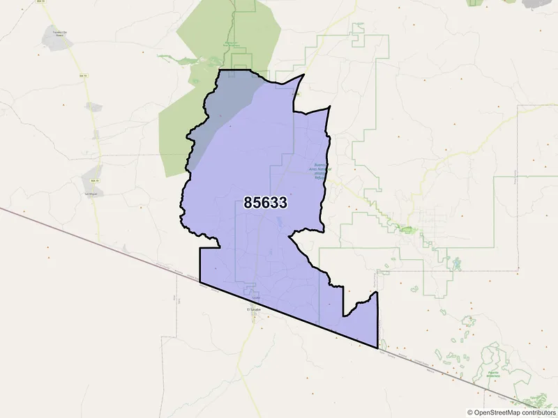 Map of Sasabe, Arizona and ZIP codes