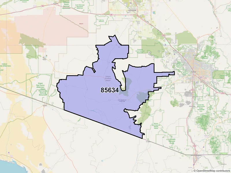 Map of Sells, Arizona and ZIP codes