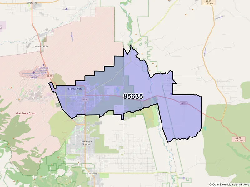 Map of ZIP Code 85635 — Sierra Vista, AZ