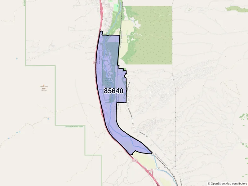 Map of Tumacacori, Arizona and ZIP codes