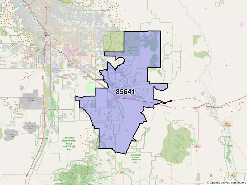 Map of Vail, Arizona and ZIP codes