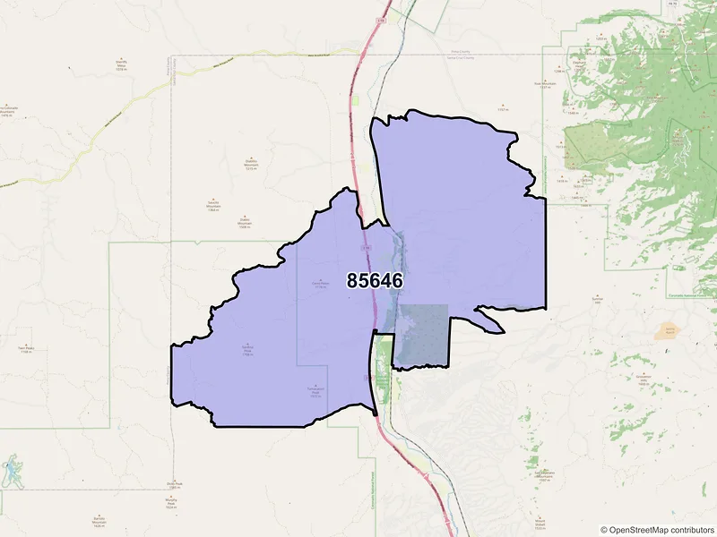 Map of Tubac, Arizona and ZIP codes