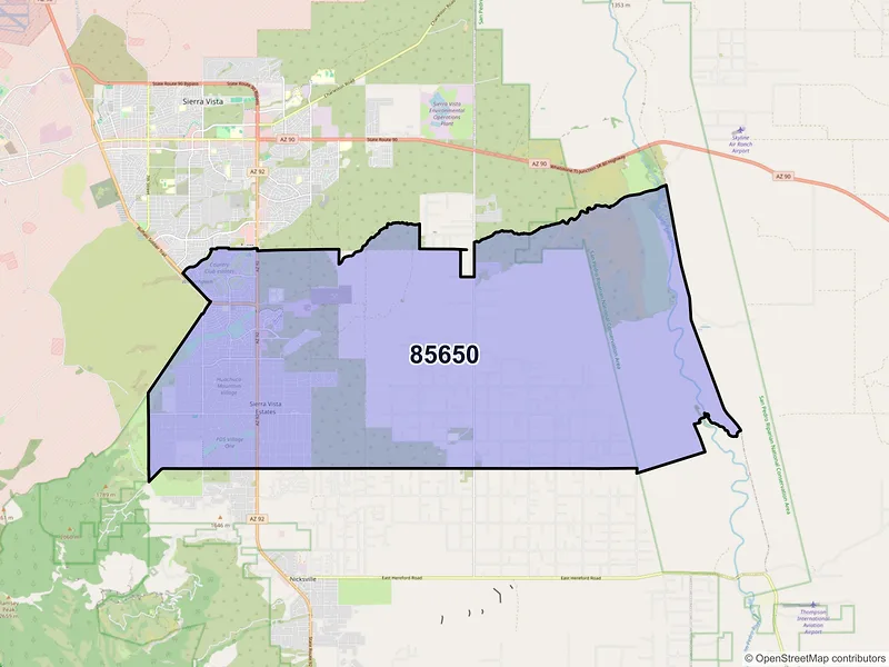 Map of ZIP Code 85650 — Sierra Vista, AZ