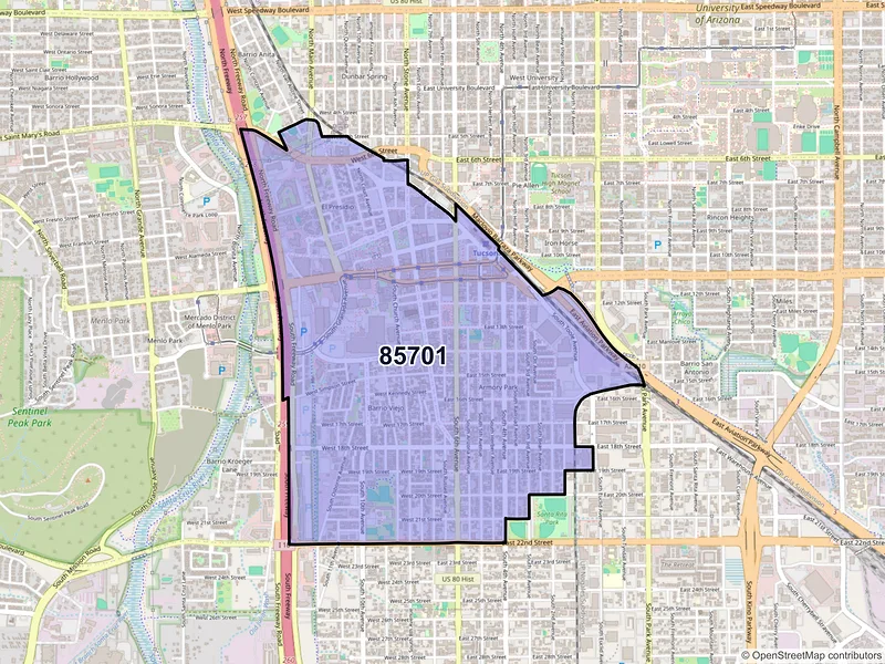 Map of ZIP Code 85701 — Tucson, AZ