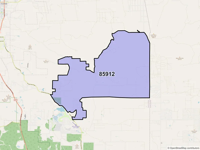 Map of White Mountain Lake, Arizona and ZIP codes