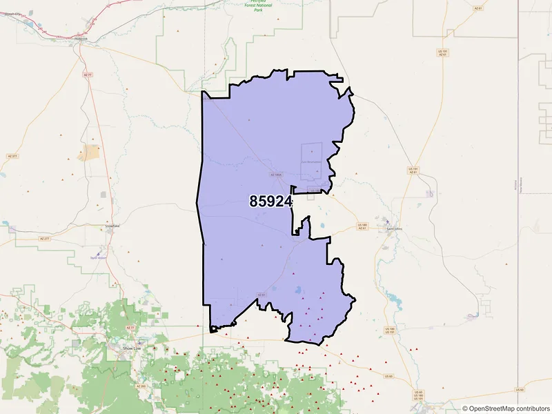 Map of Concho, Arizona and ZIP codes