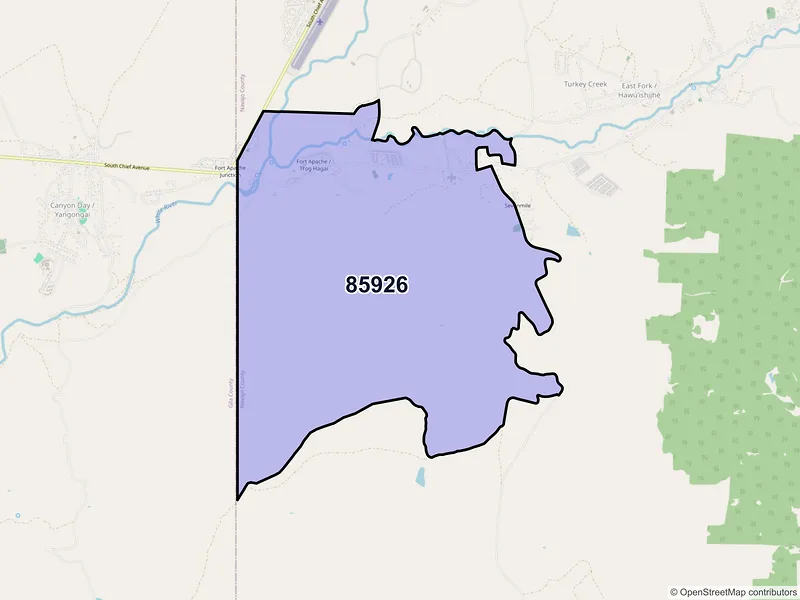 Map of Fort Apache, Arizona and ZIP codes