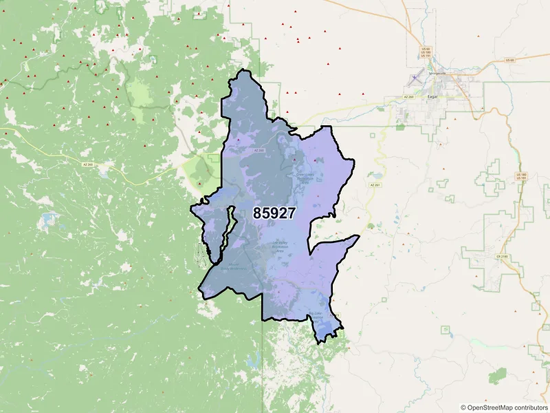 Map of Greer, Arizona and ZIP codes