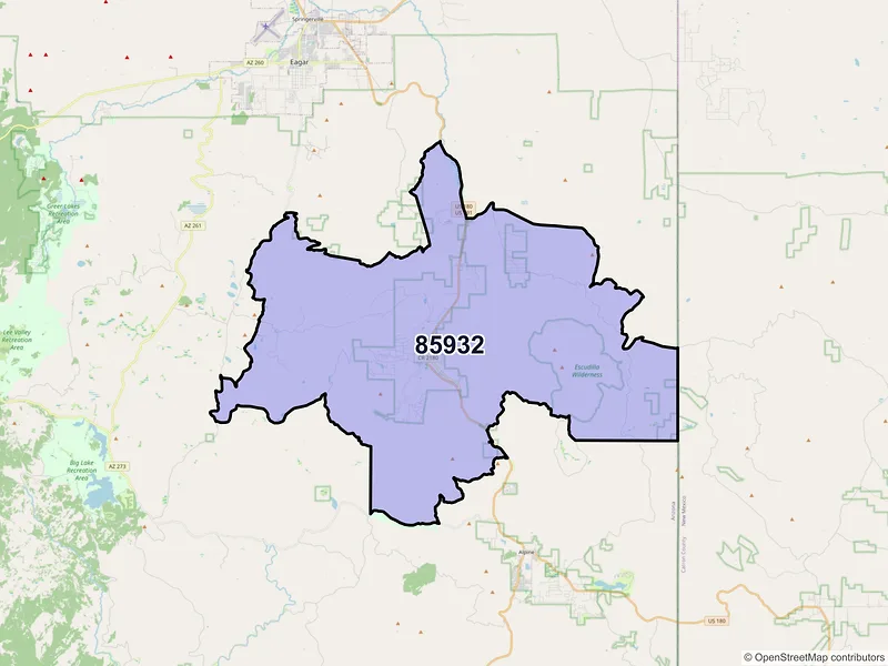 Map of Nutrioso, Arizona and ZIP codes