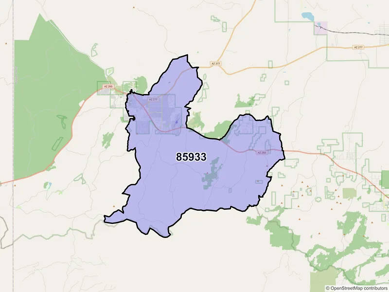 Map of Overgaard, Arizona and ZIP codes