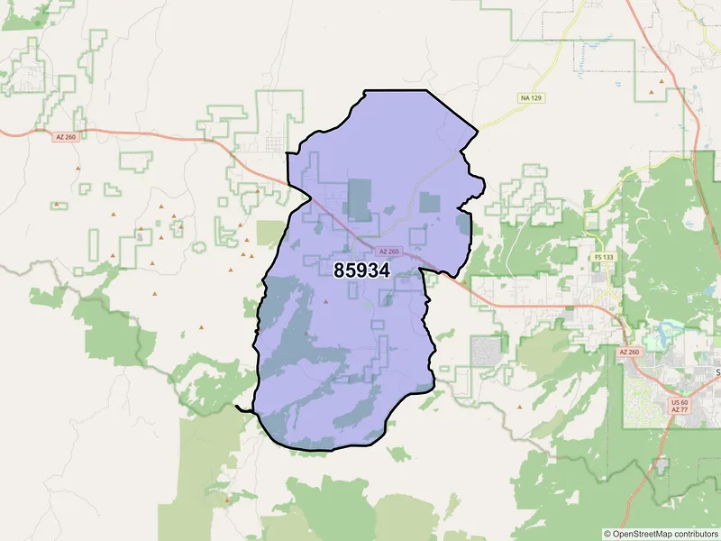 Map of Pinedale, Arizona and ZIP codes