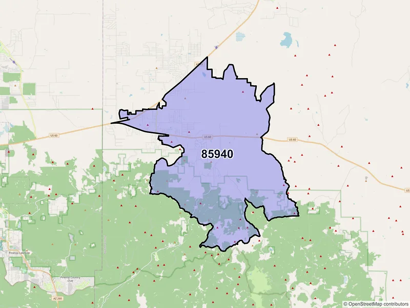Map of Vernon, Arizona and ZIP codes