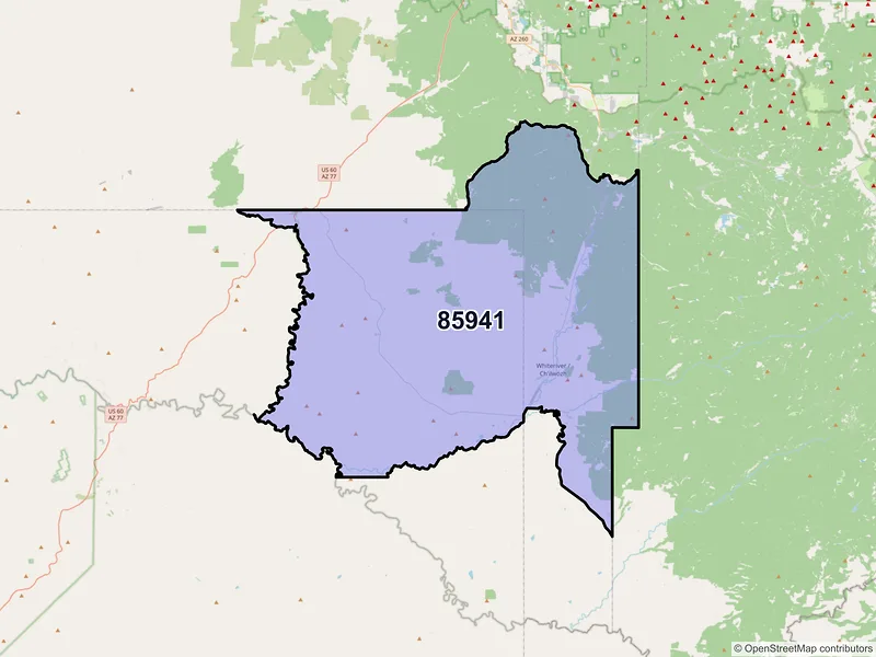 Map of Whiteriver, Arizona and ZIP codes