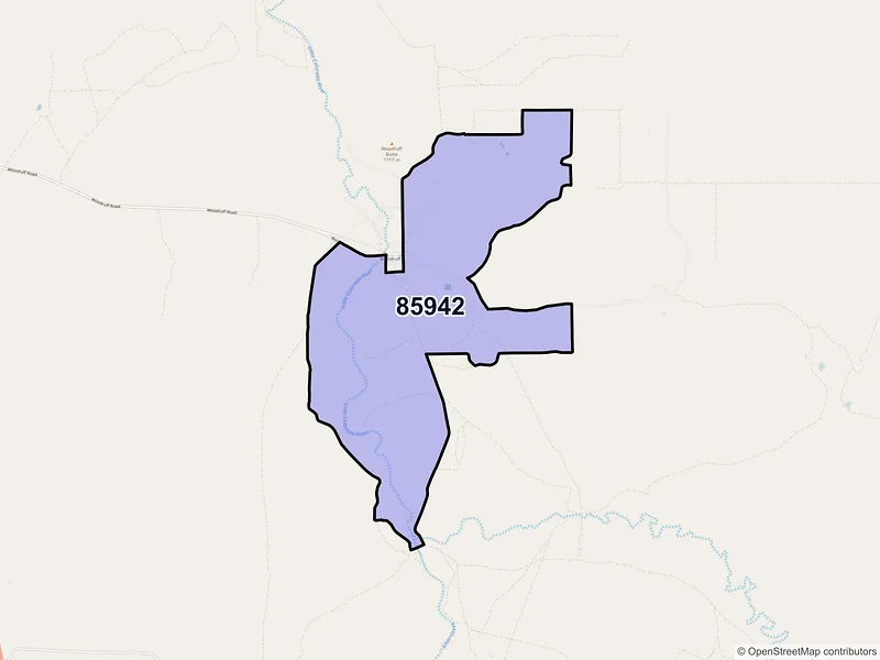 Map of Woodruff, Arizona and ZIP codes