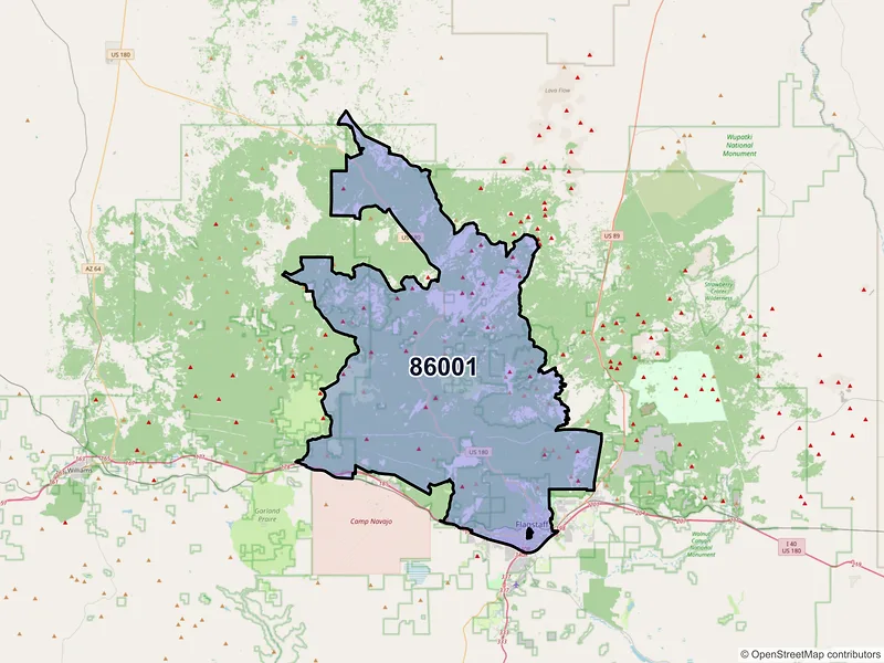 Map of ZIP Code 86001 — Flagstaff, AZ