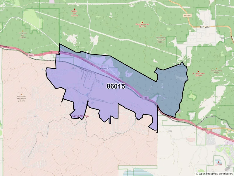 Map of Bellemont, Arizona and ZIP codes