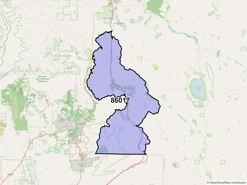 Map of Munds Park, Arizona and ZIP codes