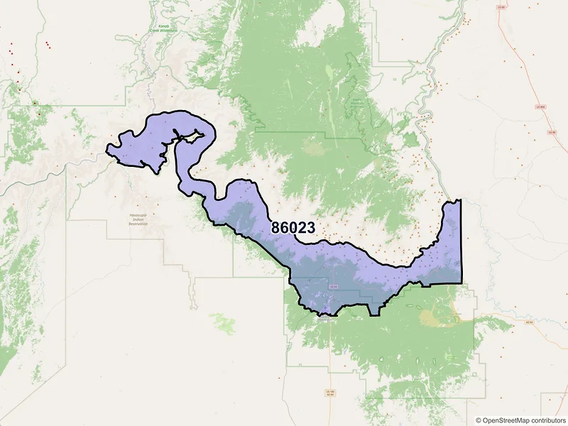Map of Grand Canyon, Arizona and ZIP codes