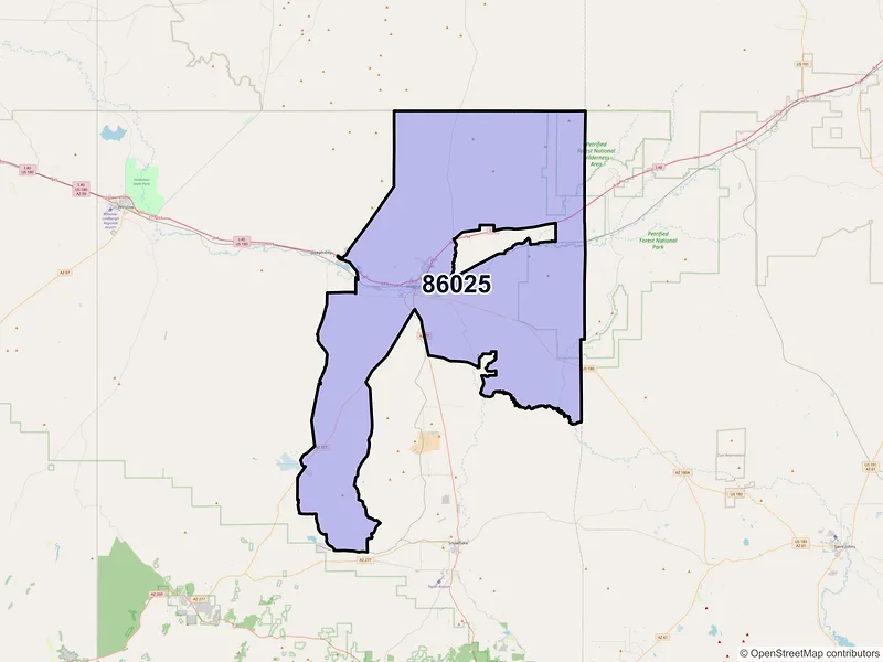 Map of Holbrook, Arizona and ZIP codes