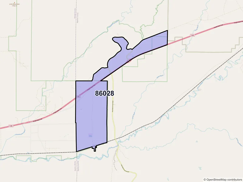 Map of Petrified Forest Natl Pk, Arizona and ZIP codes