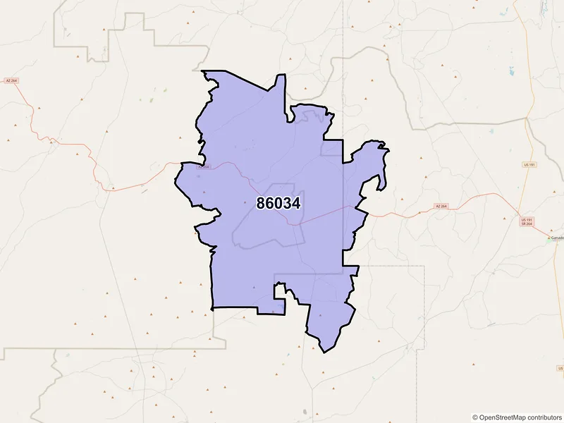 Map of Keams Canyon, Arizona and ZIP codes