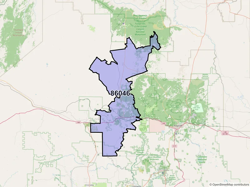 Map of Williams, Arizona and ZIP codes