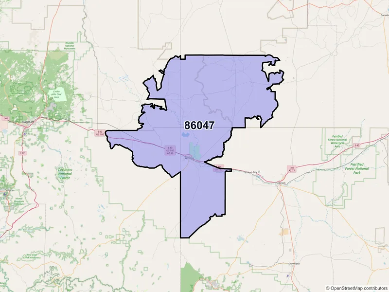 Map of Winslow, Arizona and ZIP codes
