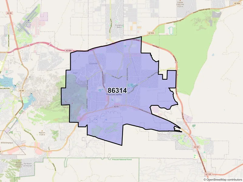 Map of ZIP Code 86314 — Prescott Valley, AZ