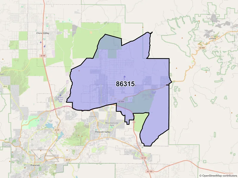 Map of ZIP Code 86315 — Prescott Valley, AZ