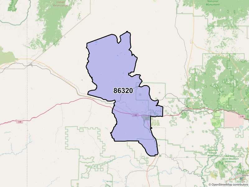 Map of Ash Fork, Arizona and ZIP codes