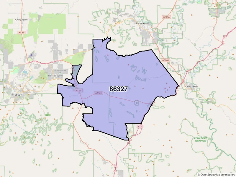 Map of ZIP Code 86327 — Dewey-Humboldt, AZ