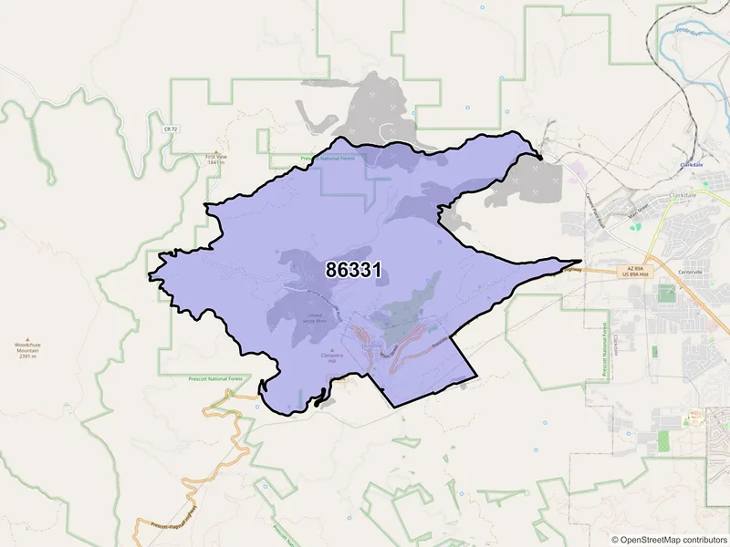 Map of Jerome, Arizona and ZIP codes