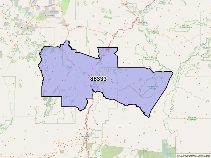 Map of Mayer, Arizona and ZIP codes