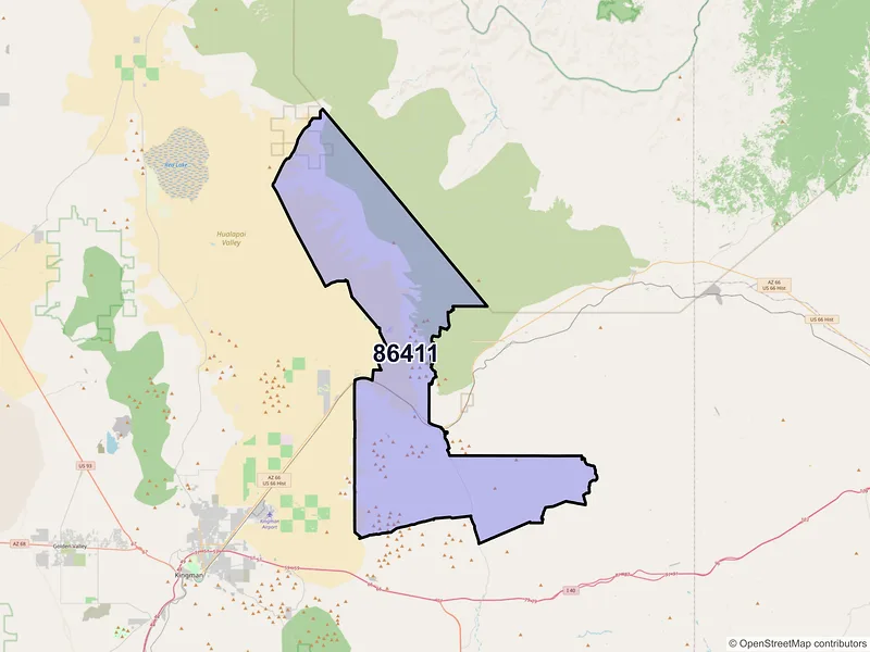 Map of Hackberry, Arizona and ZIP codes