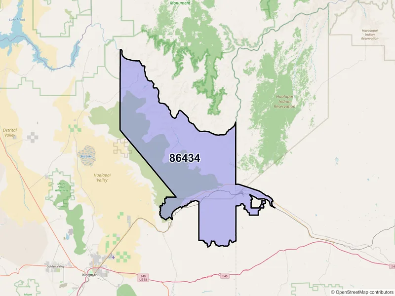 Map of Peach Springs, Arizona and ZIP codes