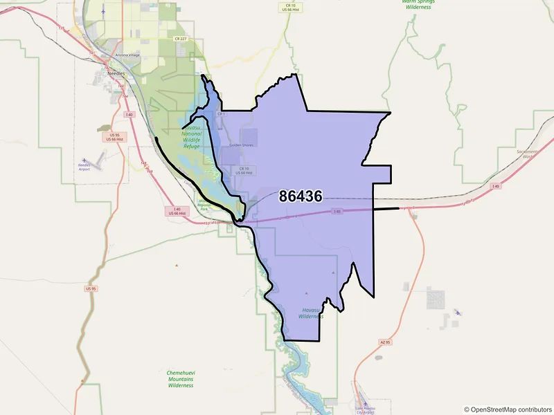 Map of Topock, Arizona and ZIP codes