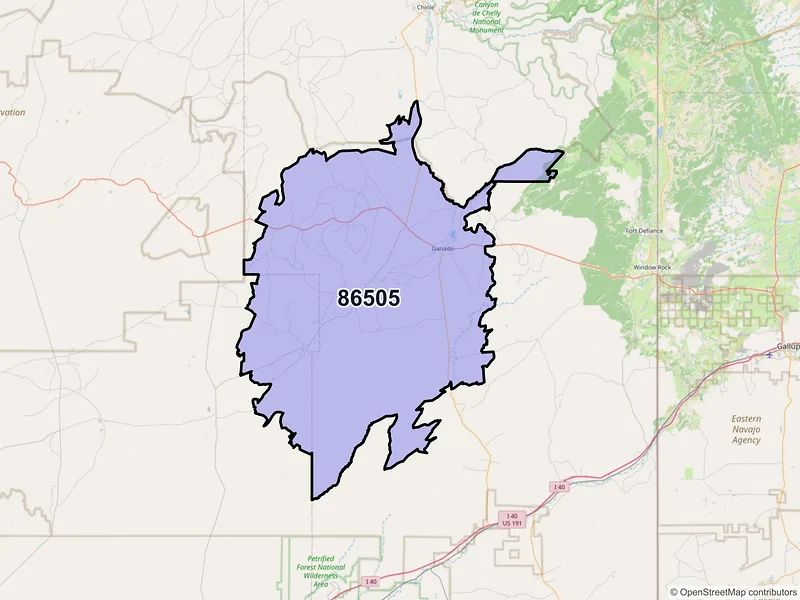 Map of Ganado, Arizona and ZIP codes