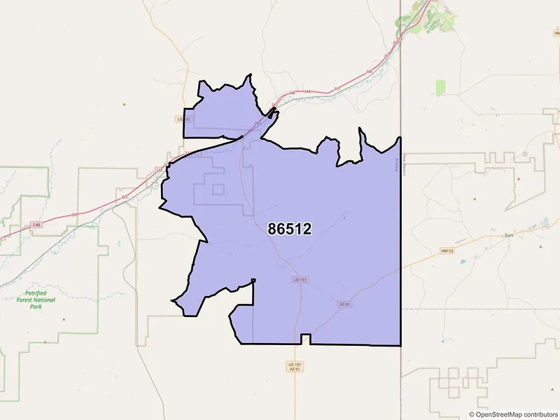 Map of Sanders, Arizona and ZIP codes