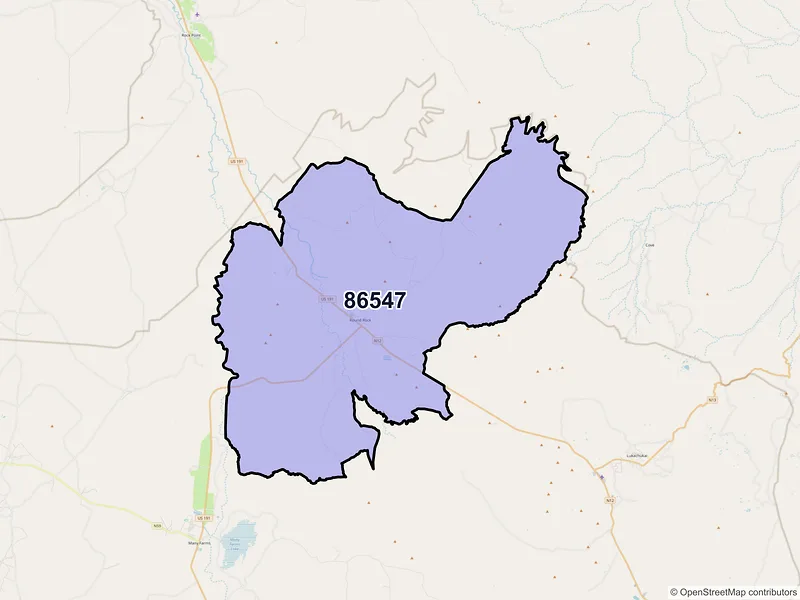 Map of Round Rock, Arizona and ZIP codes