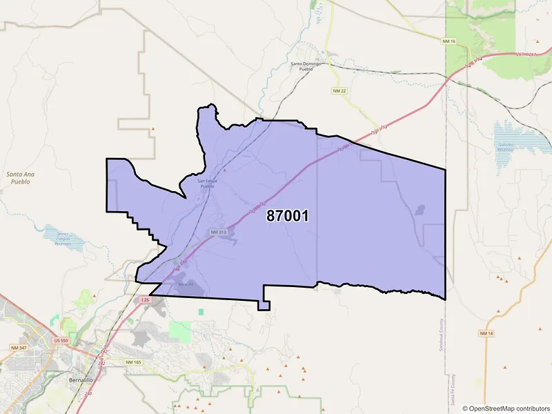 Map of ZIP Code 87001 — Algodones, NM