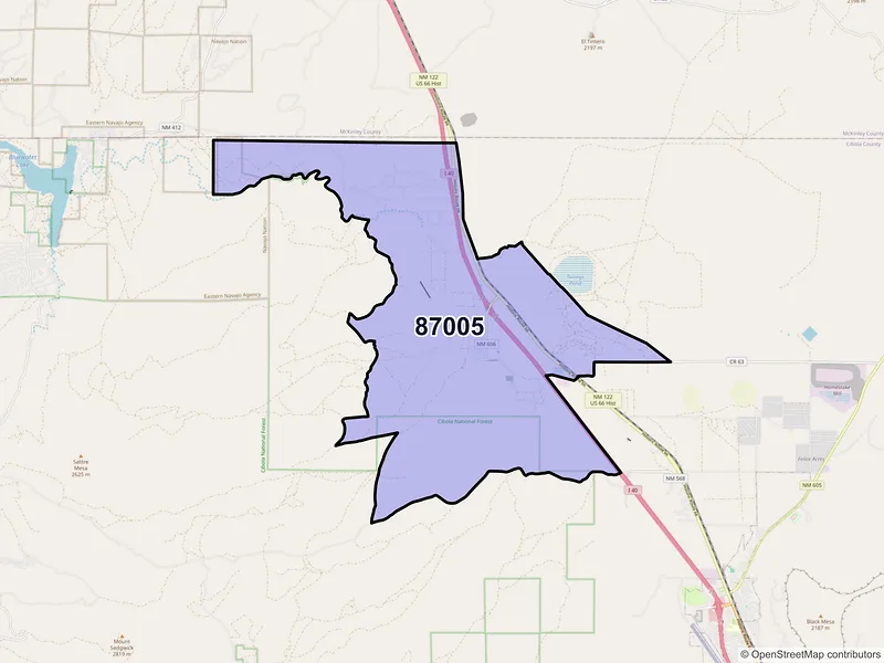 Map of ZIP Code 87005 — Bluewater, NM