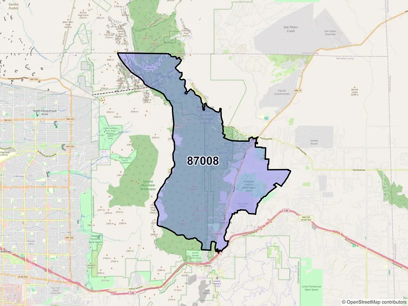 Map of ZIP Code 87008 — Cedar Crest, NM
