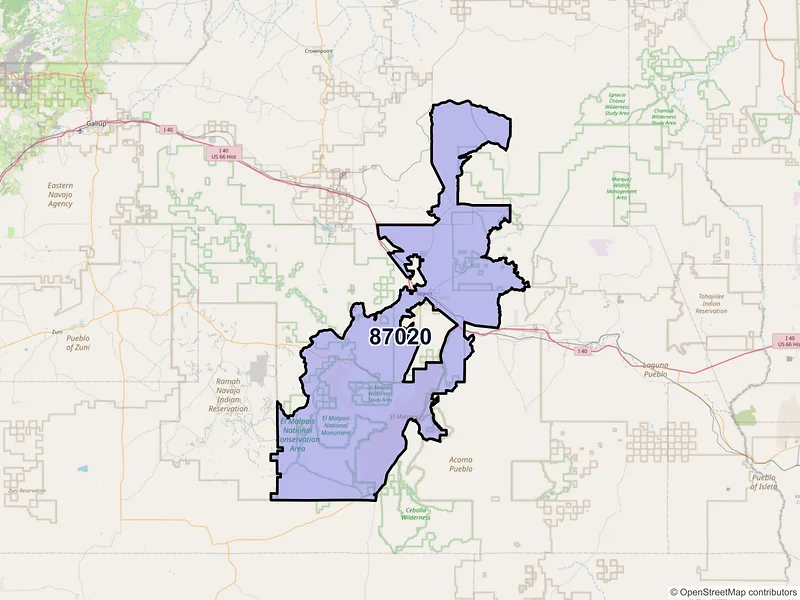 Map of Grants, New Mexico and ZIP codes
