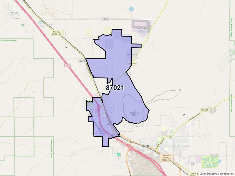 Map of Milan, New Mexico and ZIP codes
