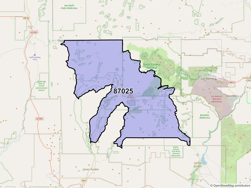 Map of ZIP Code 87025 — Jemez Springs, NM