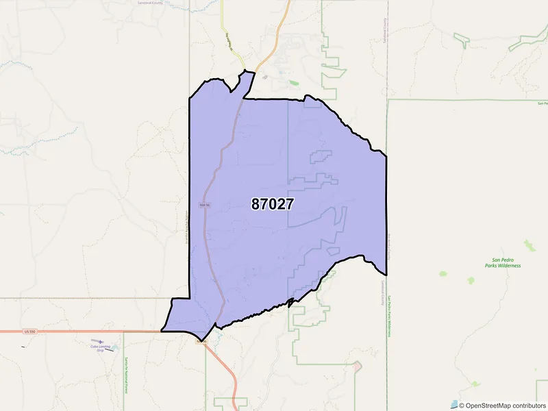Map of ZIP Code 87027 — La Jara, NM