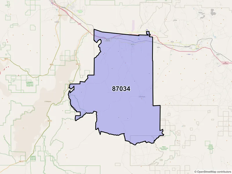 Map of Pueblo of Acoma, New Mexico and ZIP codes