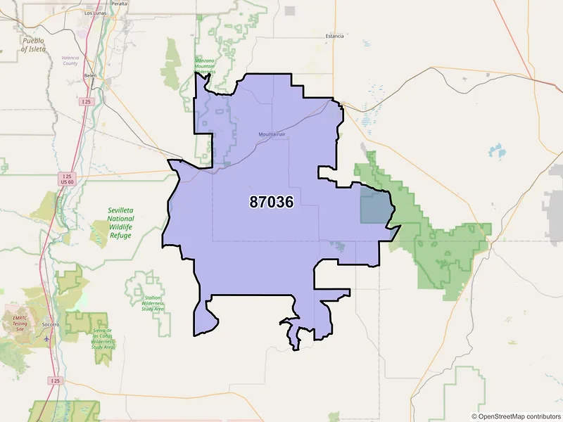 Map of Mountainair, New Mexico and ZIP codes