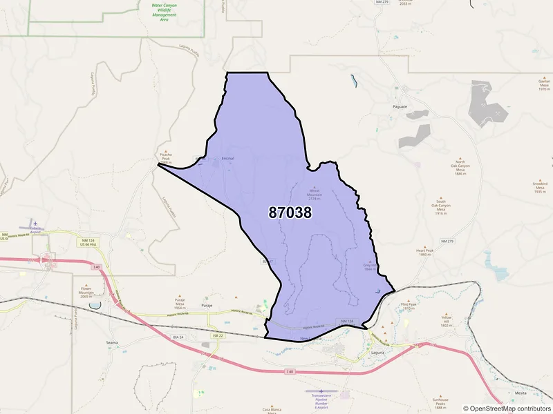 Map of New Laguna, New Mexico and ZIP codes
