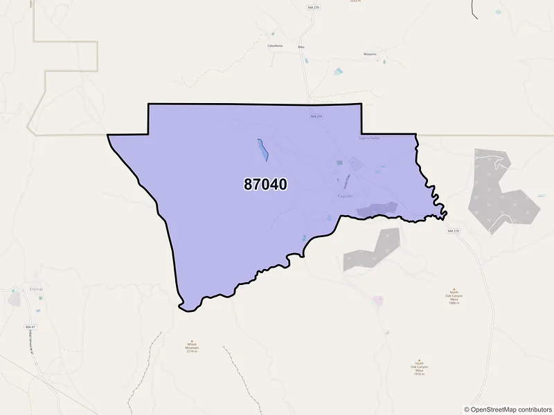 Map of Paguate, New Mexico and ZIP codes